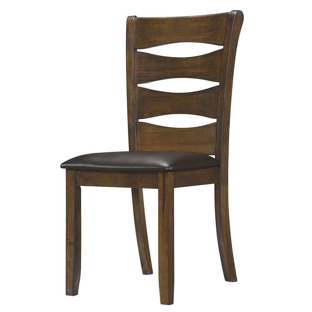 Transitional Ladder Back Side Chair with Leatherette Seat, Set of 2, Brown By Casagear Home