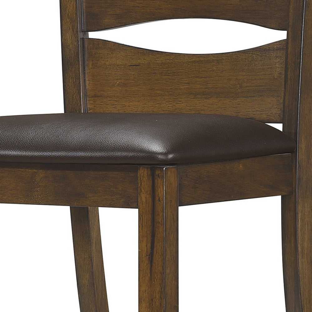 Transitional Ladder Back Side Chair with Leatherette Seat, Set of 2, Brown By Casagear Home