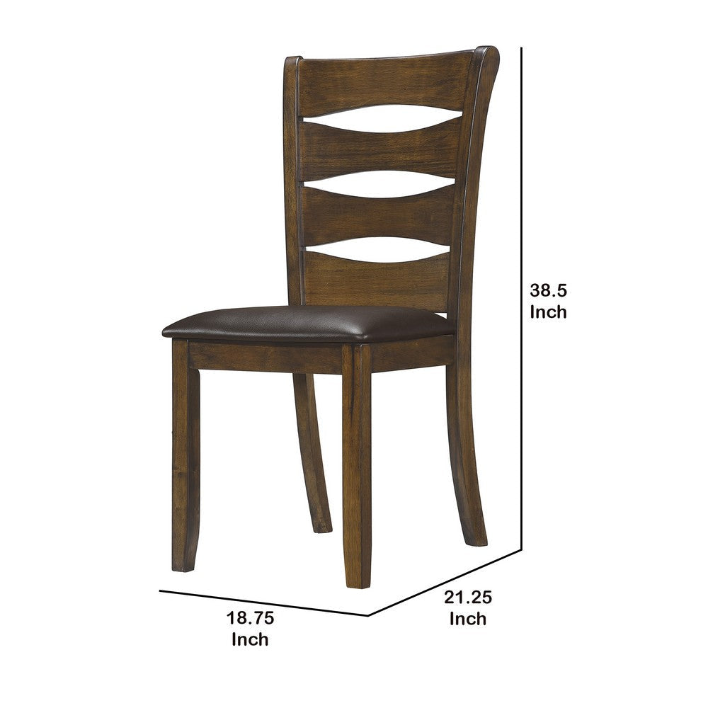 Transitional Ladder Back Side Chair with Leatherette Seat, Set of 2, Brown By Casagear Home