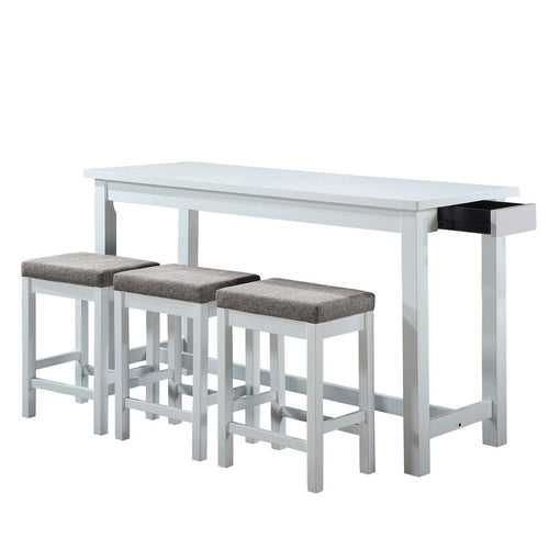 Counter Height Table | 1 Drawer | Backless Stools | Set of 4 | White & Gray