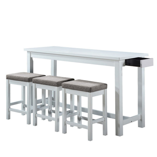 1 Drawer Counter Height Table with Backless Stools,Set of 4,White and Gray By Casagear Home