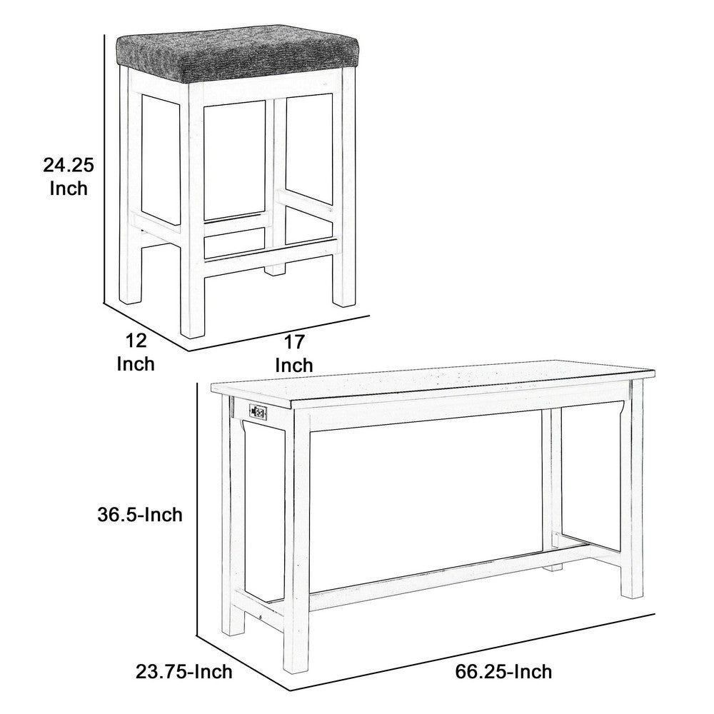 Counter Height Table | 1 Drawer | Backless Stools | Set of 4 | White & Gray