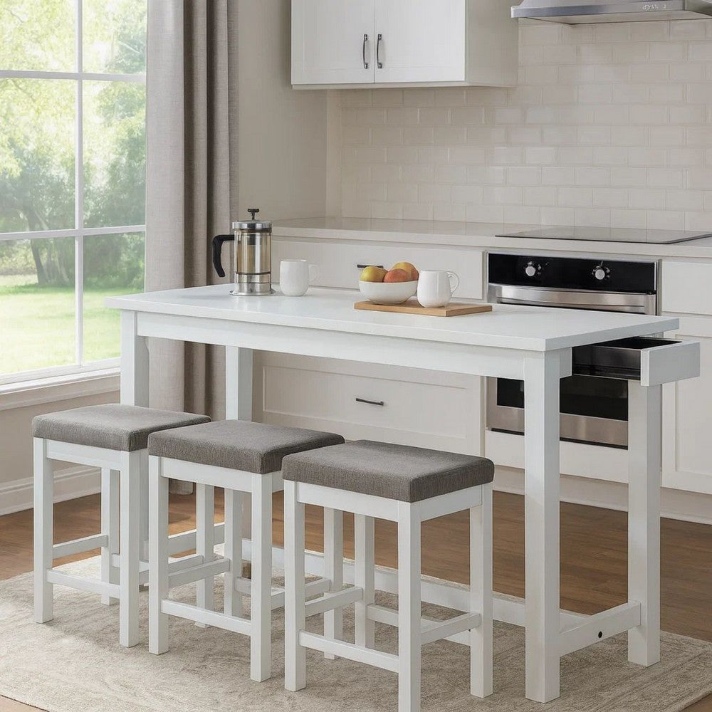 Counter Height Table | 1 Drawer | Backless Stools | Set of 4 | White & Gray