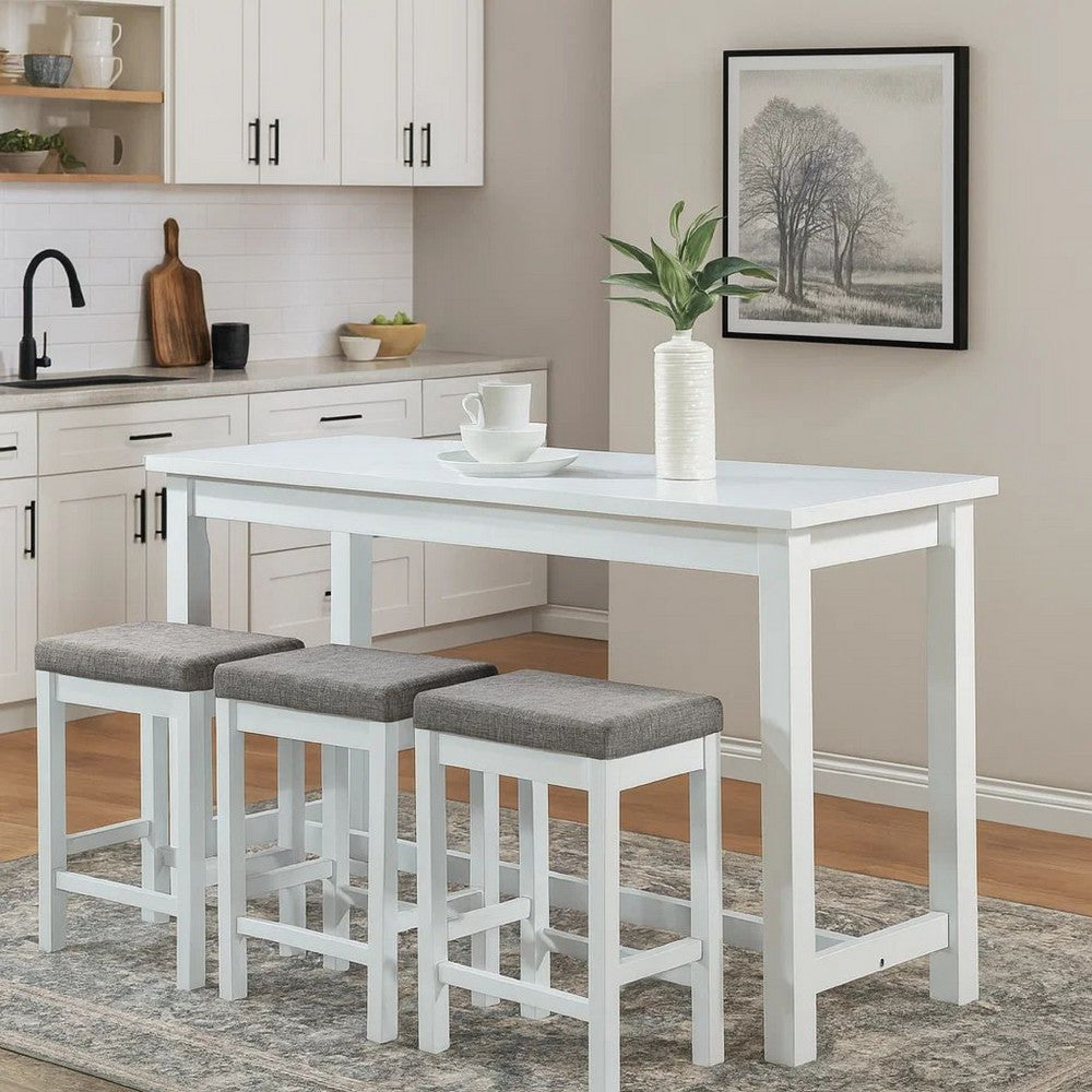 Counter Height Table | 1 Drawer | Backless Stools | Set of 4 | White & Gray
