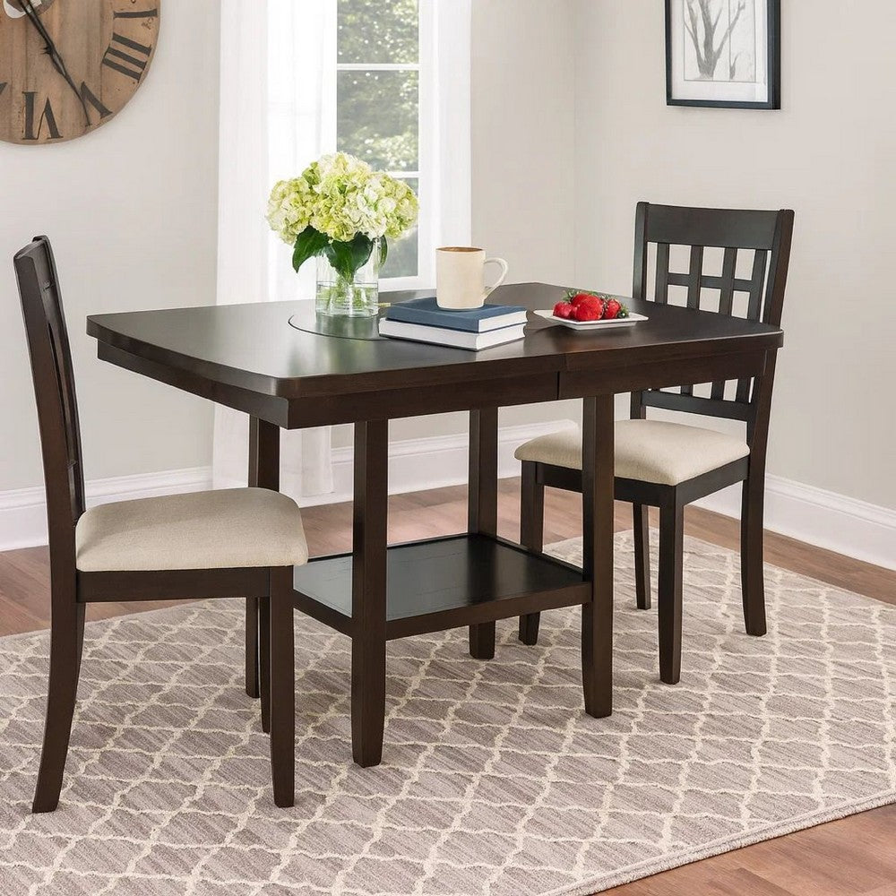 Wood Counter Height Table | 1 Bottom Shelf | Lazy Susan | Brown