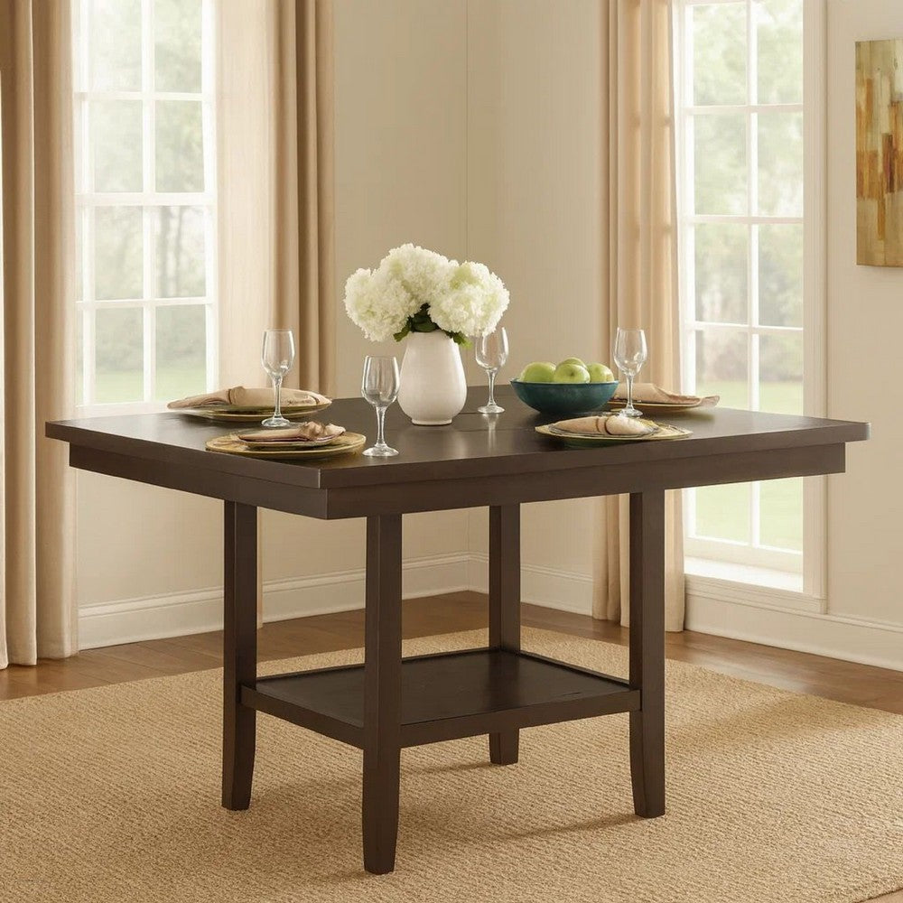 Wood Counter Height Table | 1 Bottom Shelf | Lazy Susan | Brown