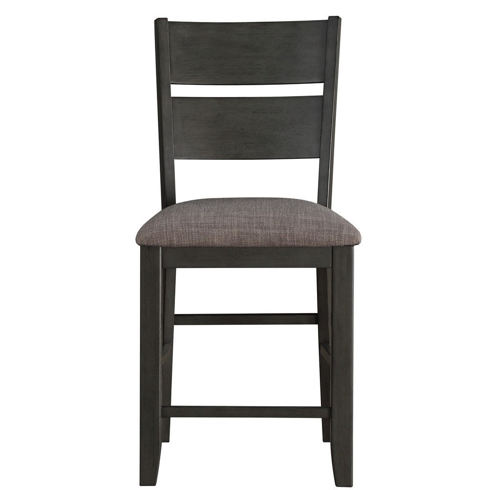 Counter Height with Chair with Ladder Backrest and Fabric Padded Seat Gray By Casagear Home BM220917