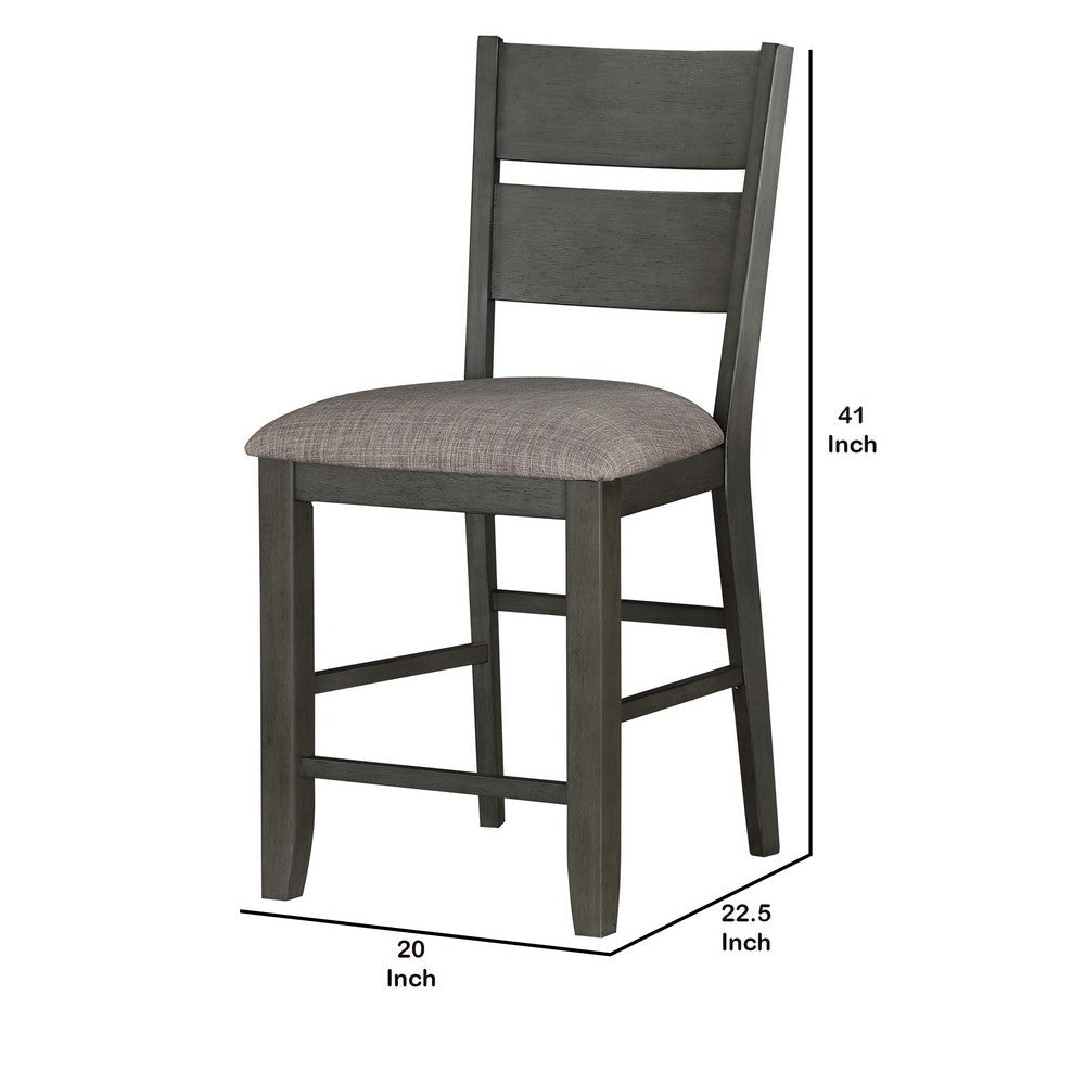 Counter Height with Chair with Ladder Backrest and Fabric Padded Seat Gray By Casagear Home BM220917