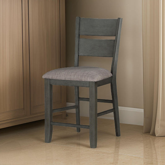 Counter Height Chairs | Ladder Backrest | Fabric Padded Seat | Set of 2 | Gray