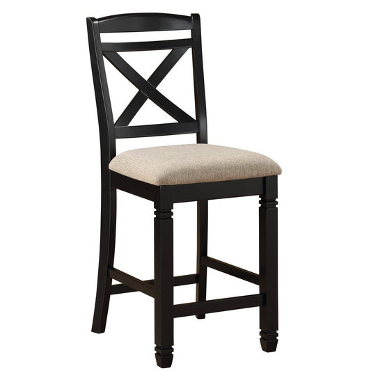 Fabric Upholstered Wood Counter Height Chair | X Design Backrest | Brown