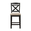 Fabric Upholstered Set of 2 Wooden Counter Height Chairs with X Design Backrest, Brown