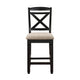 Fabric Upholstered Set of 2 Wooden Counter Height Chairs with X Design Backrest, Brown