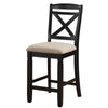Fabric Upholstered Set of 2 Wooden Counter Height Chairs with X Design Backrest, Brown