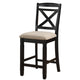 Fabric Upholstered Set of 2 Wooden Counter Height Chairs with X Design Backrest, Brown