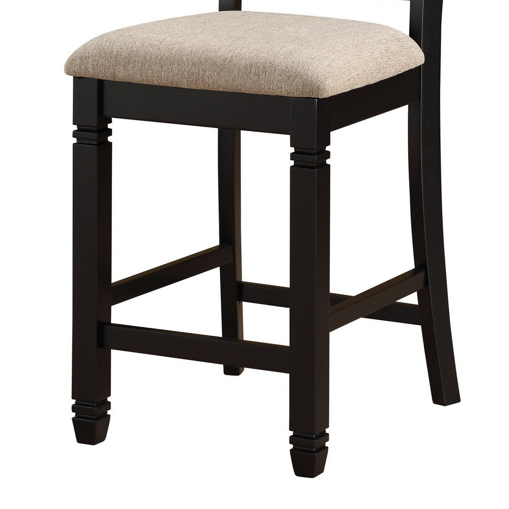 Fabric Upholstered Set of 2 Wooden Counter Height Chairs with X Design Backrest, Brown