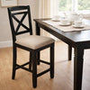 Fabric Upholstered Set of 2 Wooden Counter Height Chairs with X Design Backrest, Brown