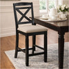 Fabric Upholstered Set of 2 Wooden Counter Height Chairs with X Design Backrest, Brown