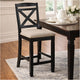 Fabric Upholstered Set of 2 Wooden Counter Height Chairs with X Design Backrest, Brown