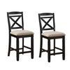 Fabric Upholstered Set of 2 Wooden Counter Height Chairs with X Design Backrest, Brown
