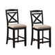 Fabric Upholstered Set of 2 Wooden Counter Height Chairs with X Design Backrest, Brown