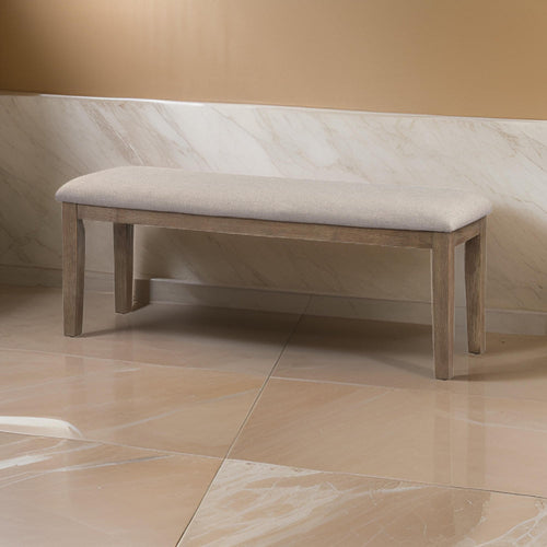 Rectangular Wood Bench | Fabric Upholstered Seat | Brown & Beige