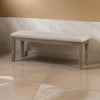 Rectangular Wood Bench | Fabric Upholstered Seat | Brown & Beige