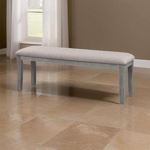 Rectangular Wood Bench | Fabric Upholstered Seat | Gray