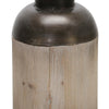 Cylindrical Metal Jar with Wooden Accent and Flared Opening,Black and Brown BM221170