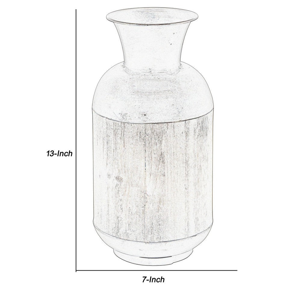 Cylindrical Metal Jar with Wooden Accent and Flared Opening,Black and Brown BM221170