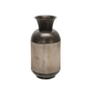 Cylindrical Metal Jar with Wooden Accent and Flared Opening,Black and Brown BM221170