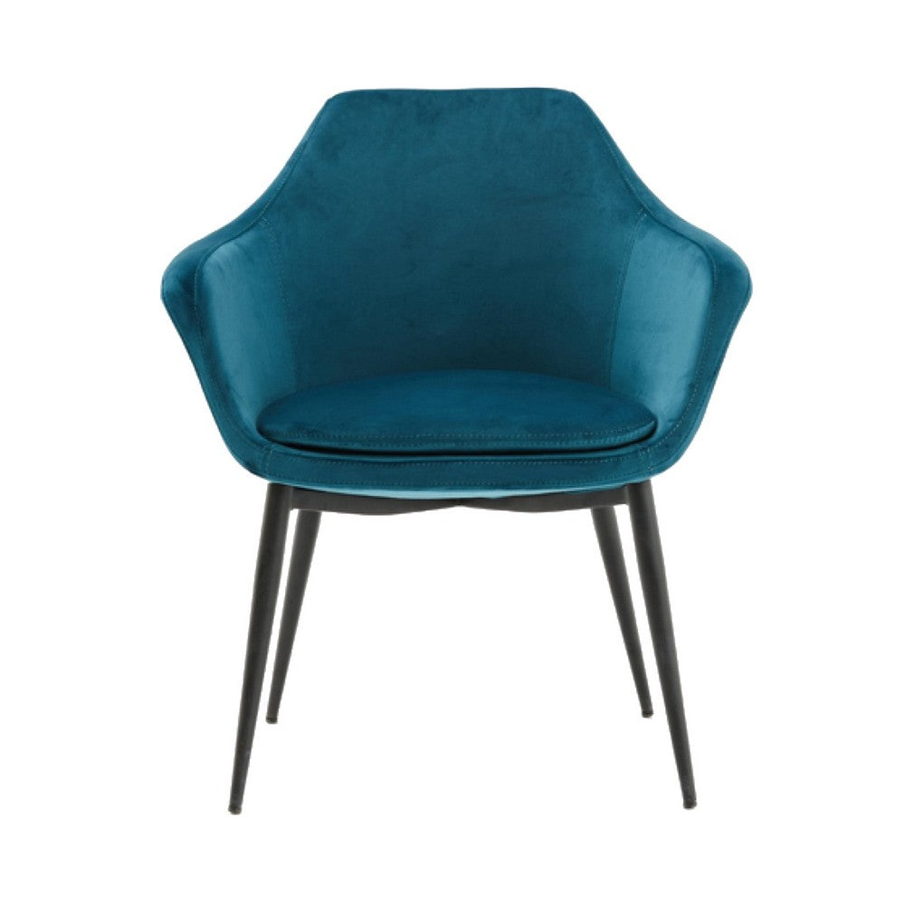 Velvet Upholstered Dining Chair with Padded Seat and Tapered Legs, Blue