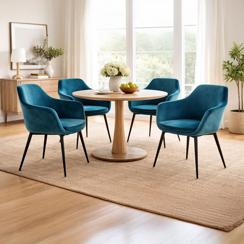 Velvet Upholstered Dining Chair with Padded Seat and Tapered Legs, Blue