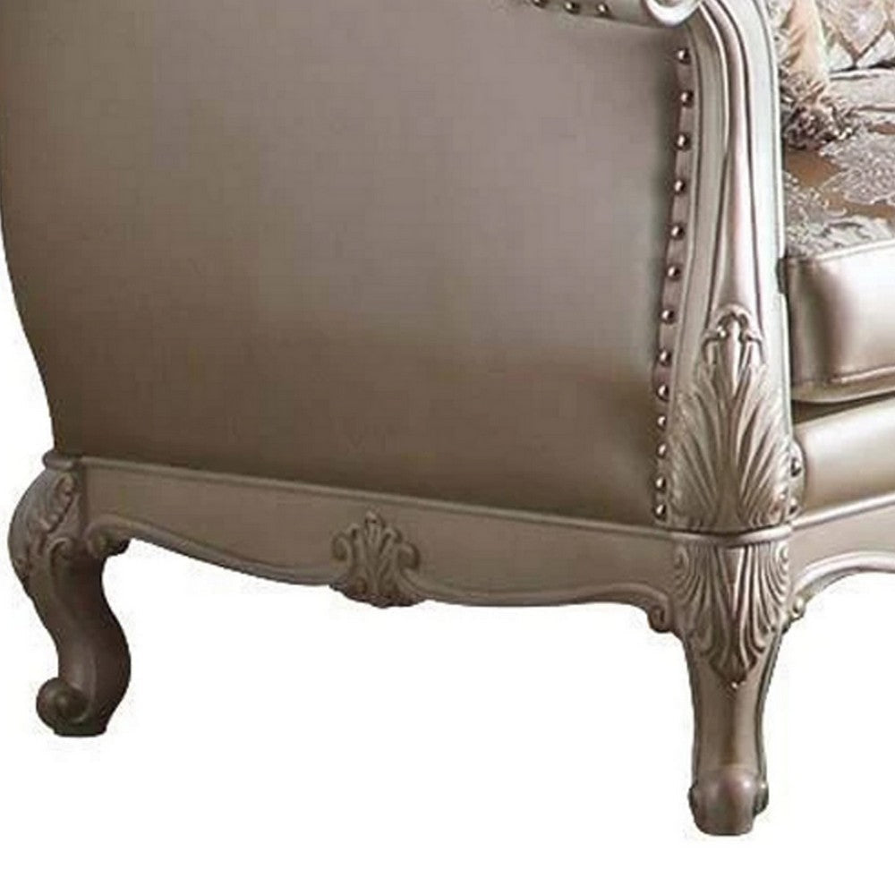 Leatherette Button Tufted Loveseat with Queen Anne Legs Champagne Gold BM221339