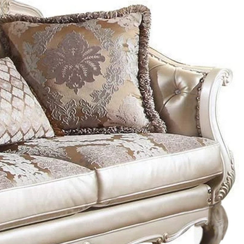 Leatherette Button Tufted Loveseat with Queen Anne Legs Champagne Gold BM221339