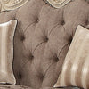 Scrolled Crown Top Fabric Loveseat with Cabriole Legs Gray and White BM221353