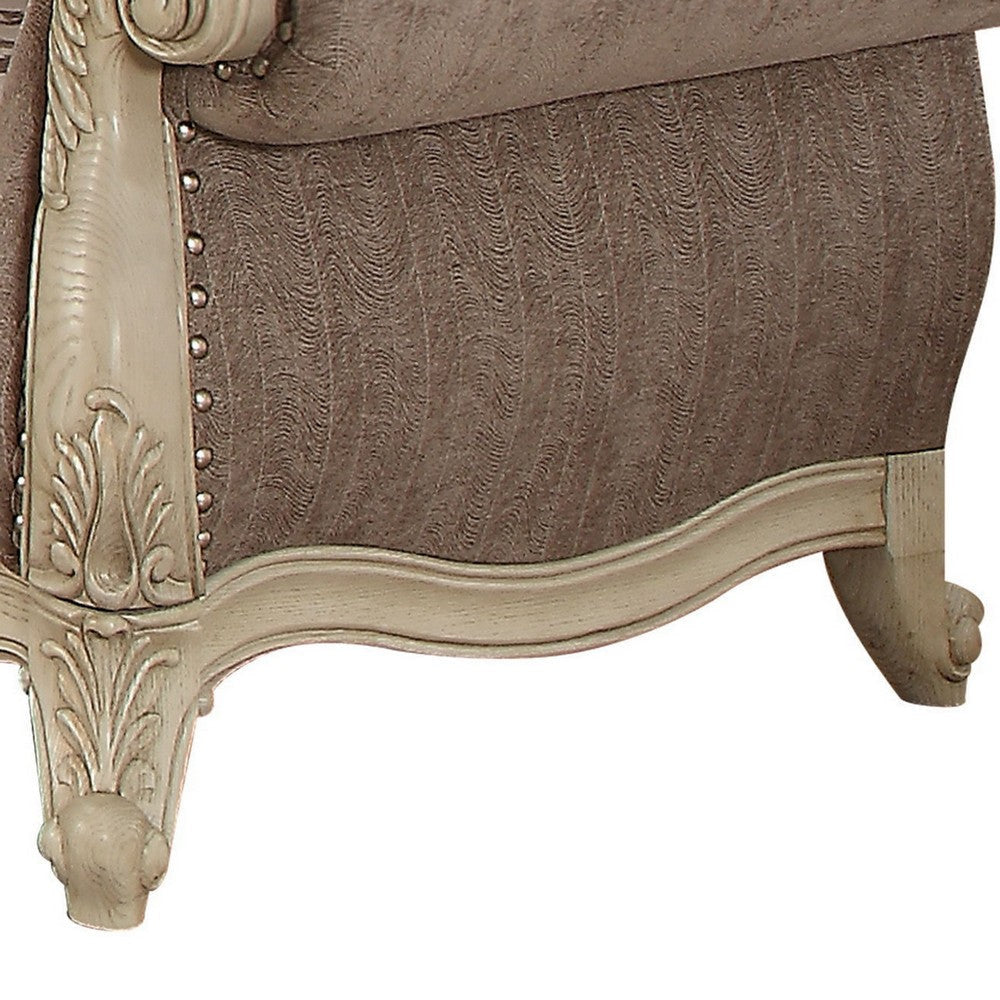 Scrolled Crown Top Fabric Chair with Cabriole Legs Gray and White