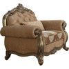 Scrolled Crown Top Fabric Chair with Cabriole Legs, Beige and Brass