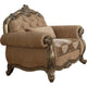 Scrolled Crown Top Fabric Chair with Cabriole Legs, Beige and Brass