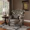 Scalloped Trim Button Tufted Leatherette Chair with Scrolled Legs, Gray