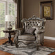 Scalloped Trim Button Tufted Leatherette Chair with Scrolled Legs, Gray