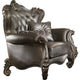 Scalloped Trim Button Tufted Leatherette Chair with Scrolled Legs, Gray