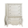 Traditional 5 Drawer Wood Tall Dresser Chest | Curved Base | Rosette Knobs | White