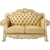 Traditional Button Tufted Leatherette Loveseat with Carved Details Gold BM221376