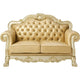 Traditional Button Tufted Leatherette Loveseat with Carved Details Gold BM221376