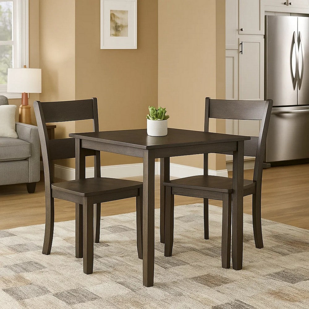 Transitional Wood Side Chair | Ladder Backrest | Set of 2 | Dark Brown