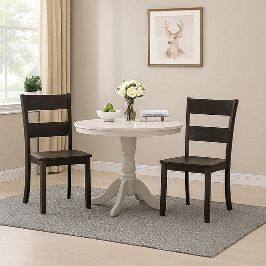 Transitional Wood Side Chair | Ladder Backrest | Set of 2 | Dark Brown