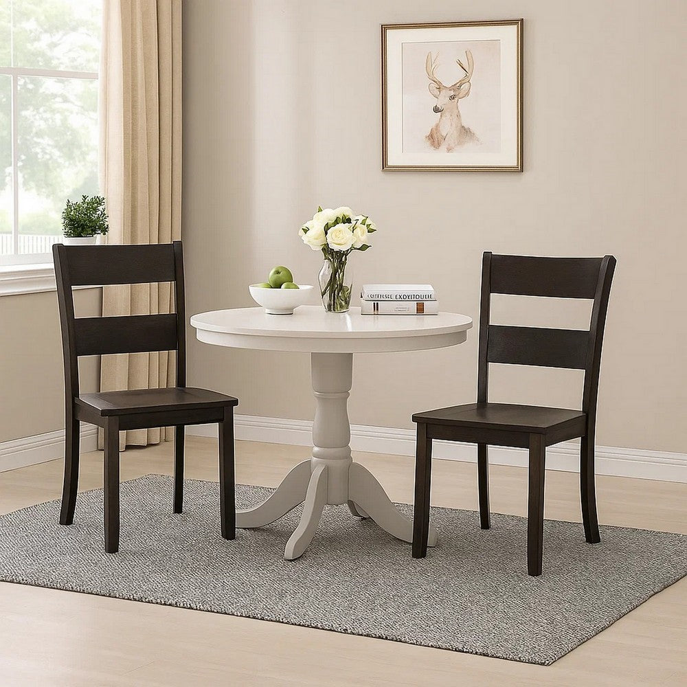 Transitional Wood Side Chair | Ladder Backrest | Set of 2 | Dark Brown
