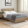 Wood Queen Bed | Rectangular Headboard | Rough Hewn Texture | Brown
