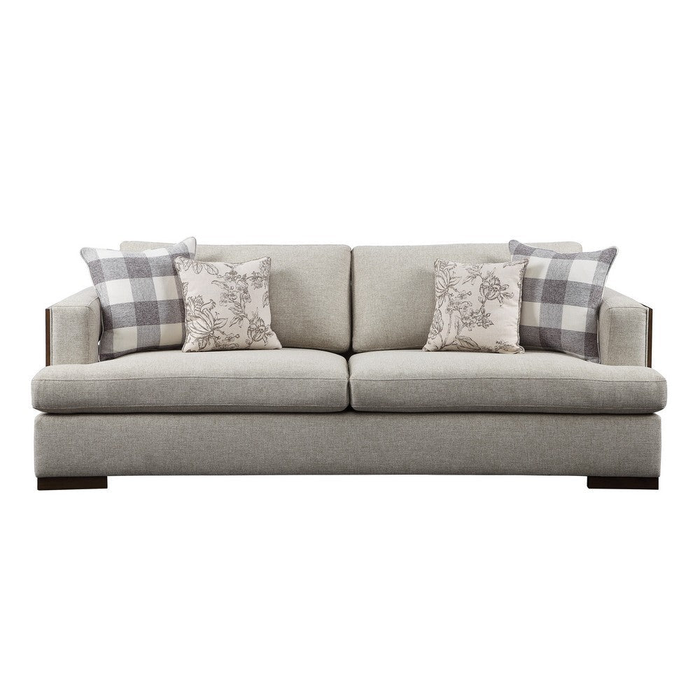 Wooden Sofa with 4 Accent Pillows and Wide Block Legs Beige BM221414
