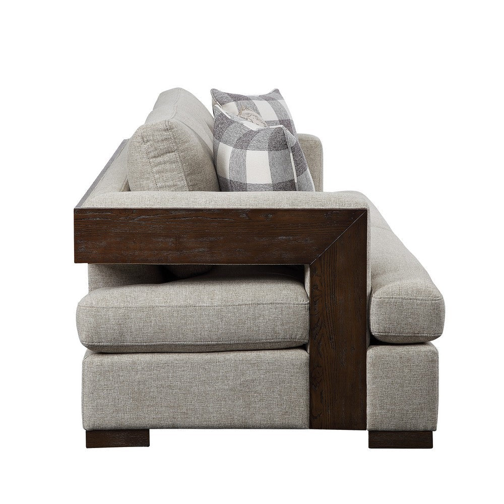 Wooden Sofa with 4 Accent Pillows and Wide Block Legs Beige BM221414